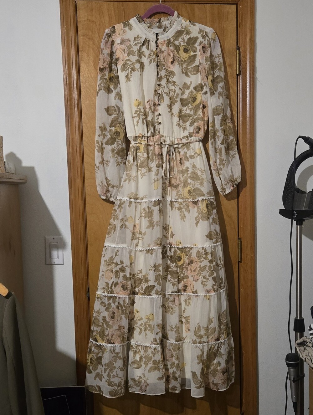 1. State Cream Floral Tiered Maxi Dress with Pink & Green Accents